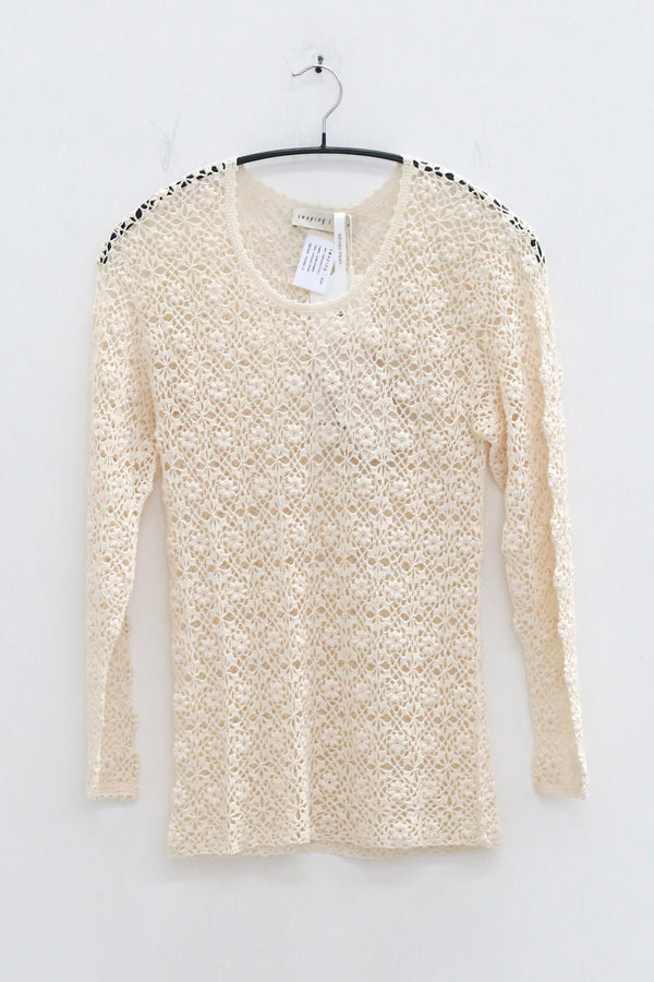 SWAYING 25 Autumn and Winter Crochet Silk Cotton Top SW-SW25AW1T16C1S2-BAI White
